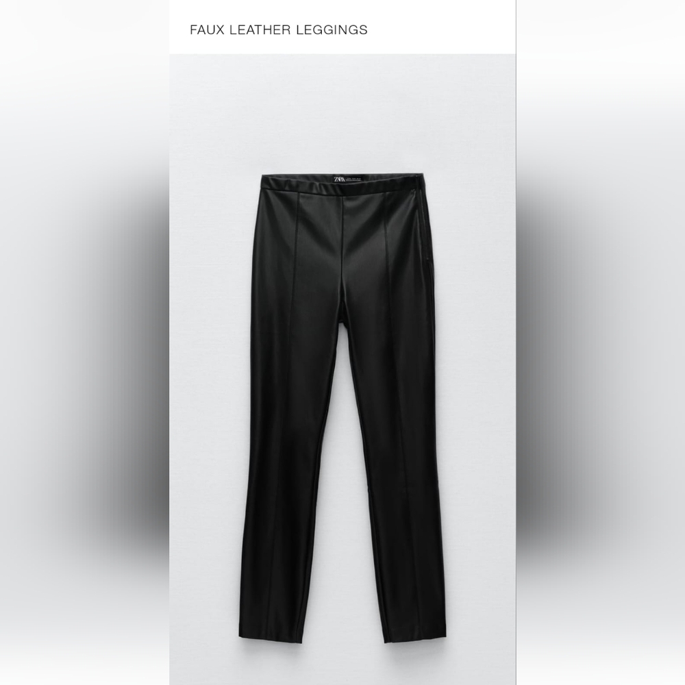 Zara black faux leather leggins with ziper on size.